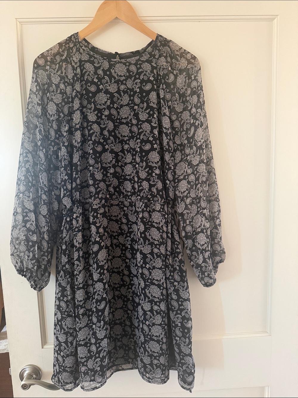 Mango Black and White Paisley Long Sleeve Dress